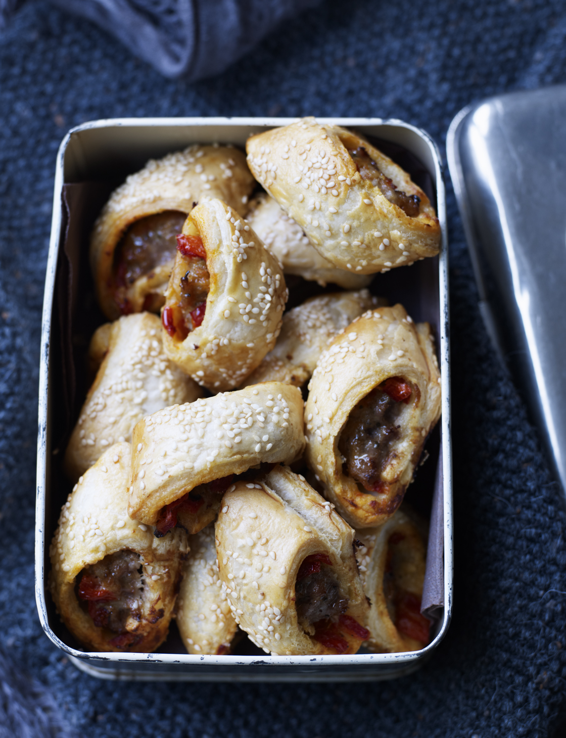 sausage-rolls-with-harissa-and-roasted-peppers-sainsbury-s-magazine